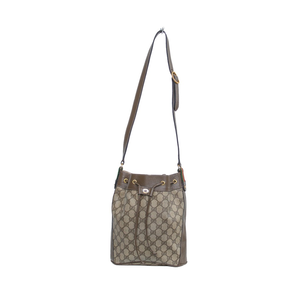 Gucci Ophidia GG Bucket Bag Vintage Web Stripe Leather Trim Crossbody  Bag